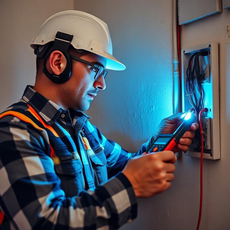 Electrician inspecting wiring