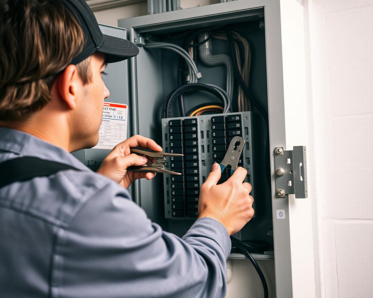 Licensed electrician working on a residential panel box